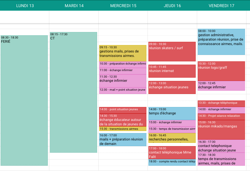 Exemple d’emploi du temps de la semaine à remplir sur Airmès
